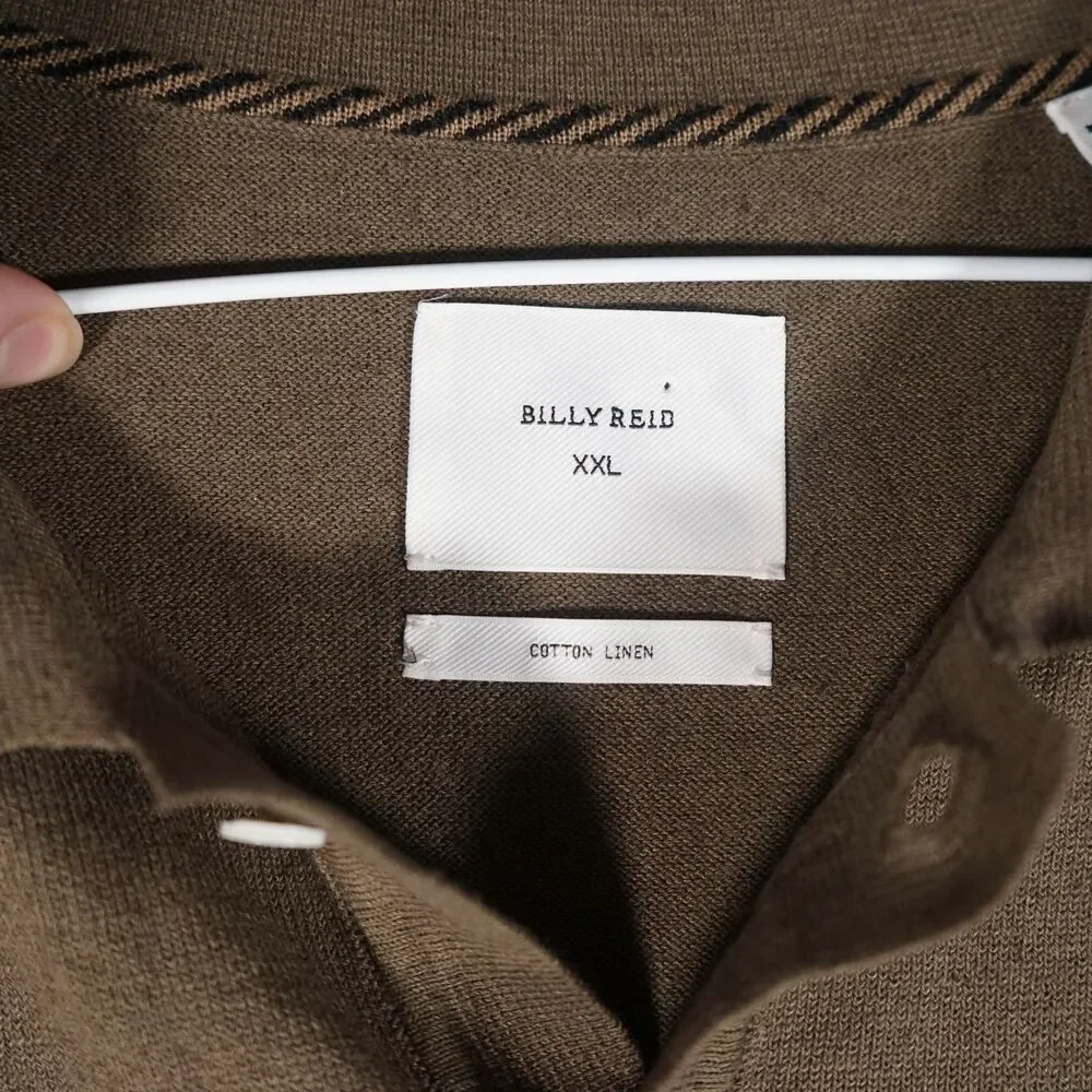 Billy Reid Cotton Linen Polo Shirt Olive Green Men's XXL